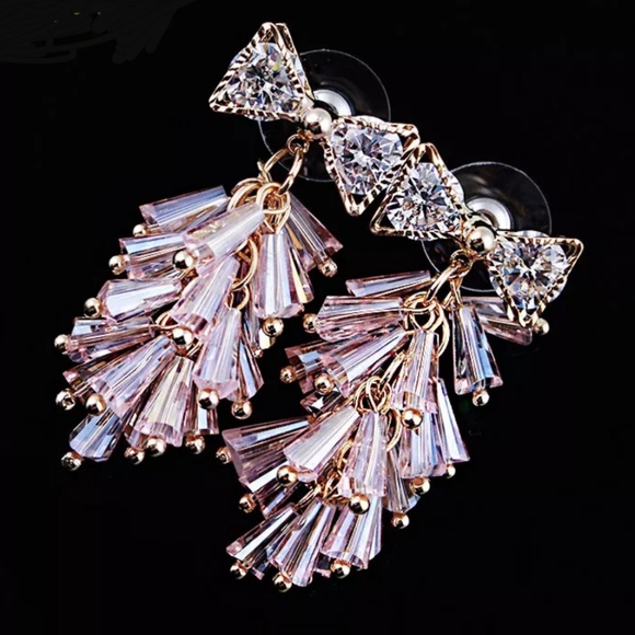 bow beads cz Chandelier drop dangling earrings Jewelry - Brilliant CZ Bow Iridescent Beads Earrings